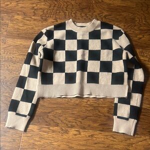 Checkered Black and Cream Women's Sweater